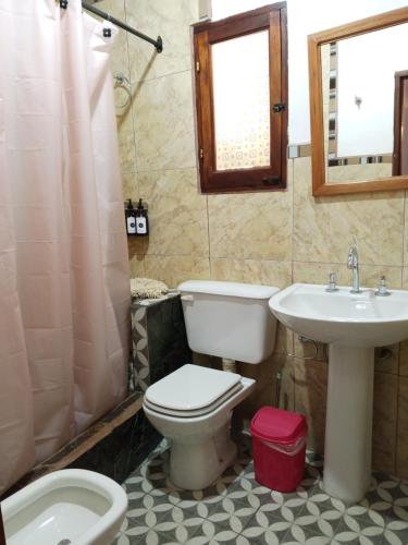 a bathroom with a toilet and a sink at Cabaña Samka in Maimará