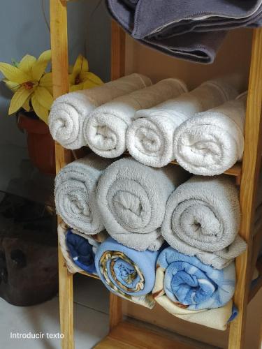 a pile of towels on a towel rack at Terraza del Rio in Formosa