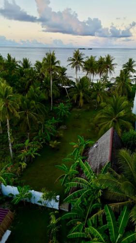 an aerial view of a resort with palm trees and the ocean at Libertad Surf Villa in General Luna