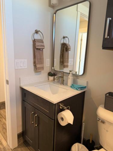a bathroom with a sink and a mirror at Desert view apartment in Page