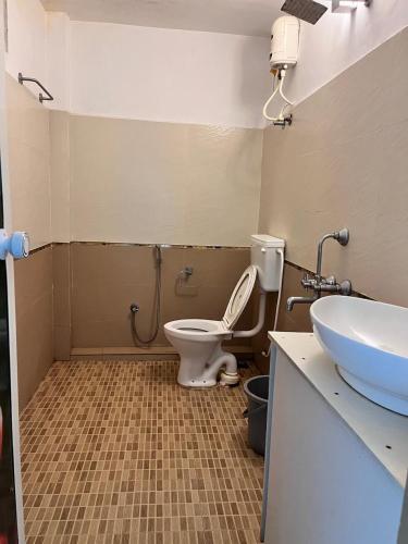 a bathroom with a toilet and a sink at Dver Prirody in Kovalam