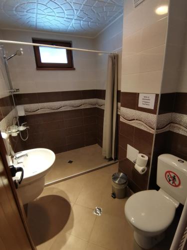 a bathroom with a toilet and a sink at Къща за гости Пролет in Valevtsi