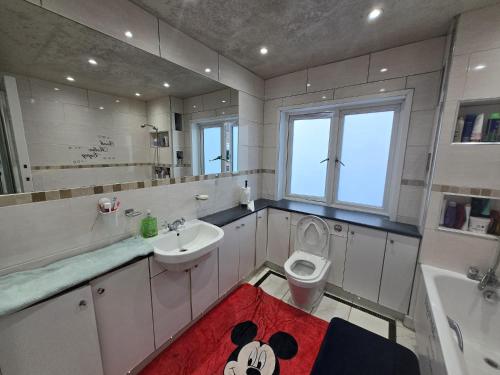 a bathroom with a sink and a toilet and a sink at Wembley Stadium Room with Parking and Breakfast in London