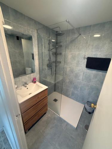 a bathroom with a shower and a sink at torremolinos centro parking privado in Torremolinos