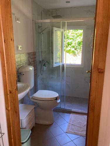 a bathroom with a shower and a toilet and a sink at B&B PETITE PROVENCE Genova in Ceranesi