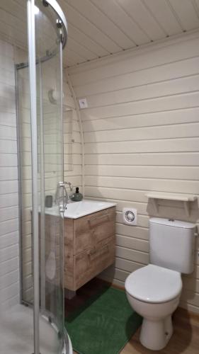 a bathroom with a toilet and a sink and a shower at Les Lodges de la Moivre in Saint-Jean-sur-Moivre