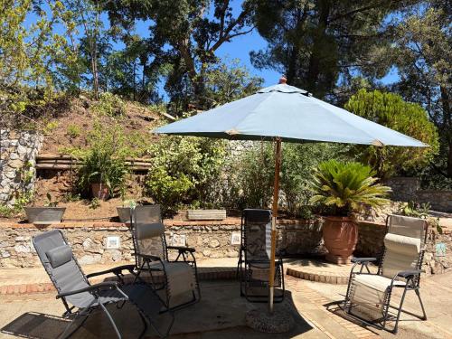 a group of chairs sitting under an umbrella at La Casetta di Serenella in Andali