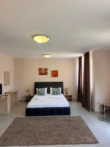 a bedroom with a large bed with a rug at Top Center House in Plovdiv