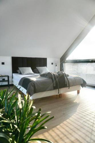 a bedroom with a large bed in a room at KASZUBSKI LOFT Sominy in Sominy