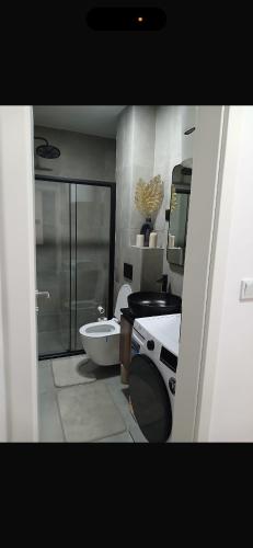 ein Badezimmer mit Toilette und Waschbecken in der Unterkunft Central Square in Tuzla