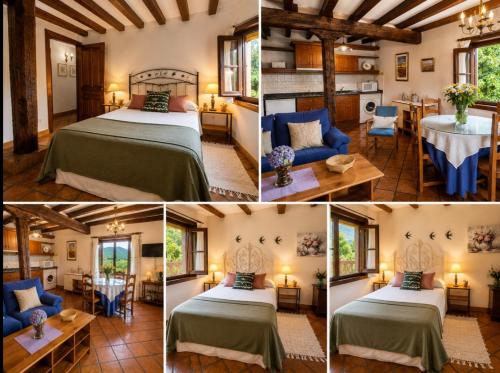 a collage of four pictures of a room with a bed at APARTAMENTOS LA COTERA sc in Cambarco