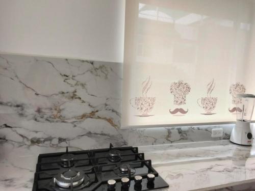 a kitchen counter with a stove top in a kitchen at Suite La Frontera in Tulcán