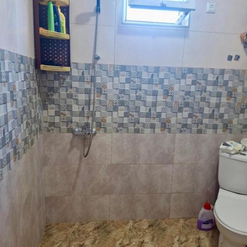 a bathroom with a shower with a toilet at Villa de Ureki in Ureki