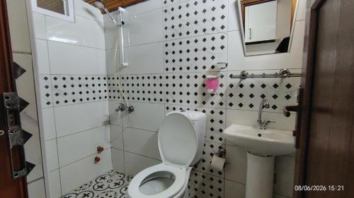 a small bathroom with a toilet and a sink at Avsa BARAN MOTEL apart in Marmara