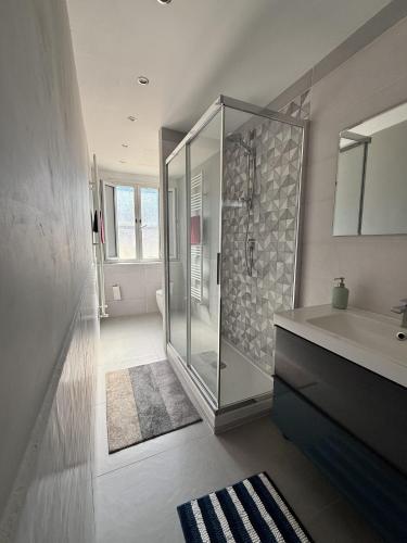 a bathroom with a shower and a sink at Guglie's Guest House in Livorno