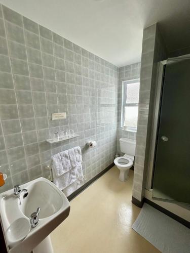 a bathroom with a sink and a toilet at Rathbaun Hotel in Lisdoonvarna