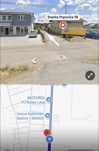 two pictures of a parking lot with a building at Bingo Apartments in Banja Luka