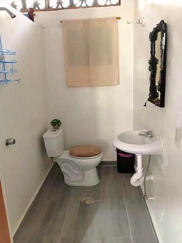 a bathroom with a toilet and a sink at Casa Tania in Mazunte