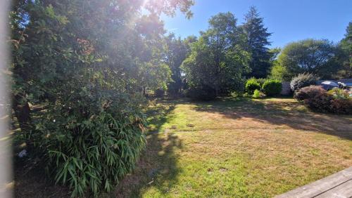 a yard with a fence and a tree at Ty ar C'hoad in Sulniac