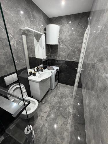 a bathroom with a toilet and a sink at Apartments and rooms Bova in Baška