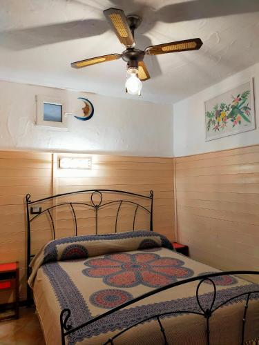 a bedroom with a bed with a ceiling fan at B&B Meladormo in Tempio Pausania
