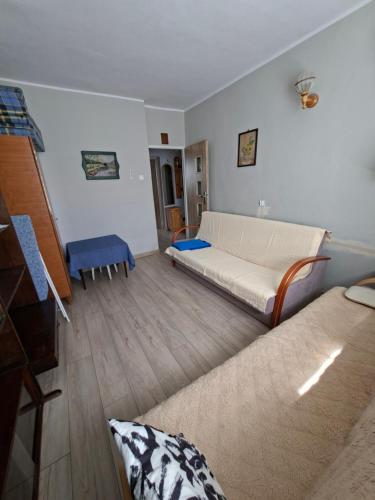 a living room with a bed and a couch at Apartamenty Iława in Iława