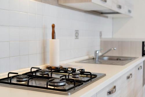 a stove top in a kitchen with a sink at Fattoria I Canarini - Biolago in Fossalta di Piave