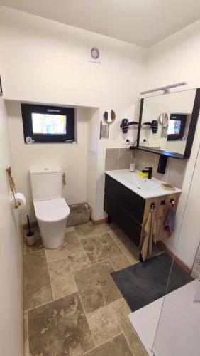 a bathroom with a toilet and a sink at Gîte Lydmalida cocon Ardéchois in Les Ollières-sur-Eyrieux