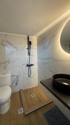 a bathroom with a toilet and a sink at Hera's apartment in Porto Rafti