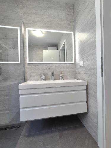 a bathroom with a white sink and a mirror at Miami in Veliko Brdo