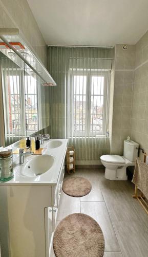 a bathroom with a sink and a toilet at L Ecureuil Ludique in Beaumont-le-Roger
