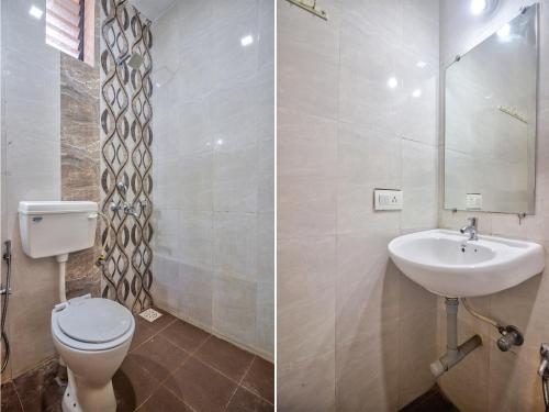 two pictures of a bathroom with a toilet and a sink at kingsgate in Nerul