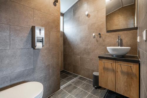a bathroom with a toilet and a sink at Vakantiepark de Meerpaal in Zoutelande