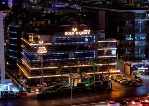 a view of a building at night at Gold Majesty Hotel in Bursa