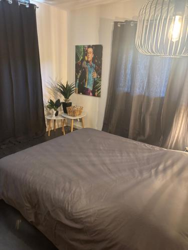 a bedroom with a bed and a painting on the wall at Maison agostini in Zonza
