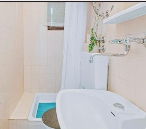 a bathroom with a tub and a toilet and a sink at Apartman Arija-Pino in Vodice