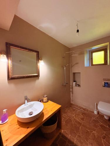a bathroom with a sink and a mirror at La Casa di Nonna in Qeparo