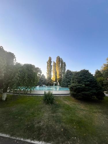 a garden with a pool in the middle of a field at Арев in Yerevan