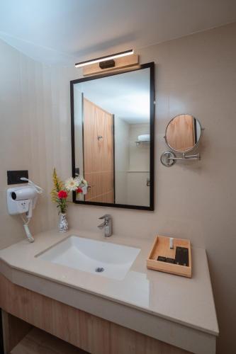 a bathroom with a sink and a mirror at Metro park inn in Coimbatore