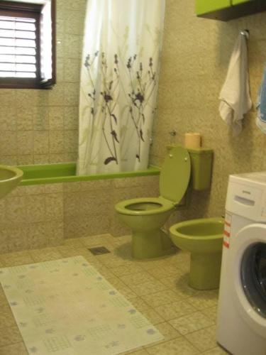 a bathroom with a toilet and a washing machine at Stanka in Podgora