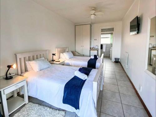 a bedroom with two beds and a television in it at Aviators Paradise Guest House in Mossel Bay