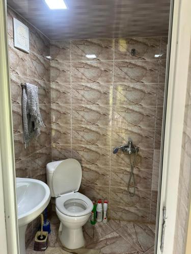 a bathroom with a shower and a toilet and a sink at Guest House Babi in Letsperi