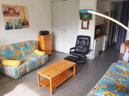 a living room with a couch and a chair at Studio avec vue sur la montagne à Villard de Lans - 34 m² in Villard-de-Lans