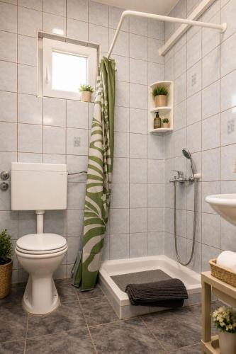 a bathroom with a toilet and a shower at Apartmani Bonaca in Pakoštane