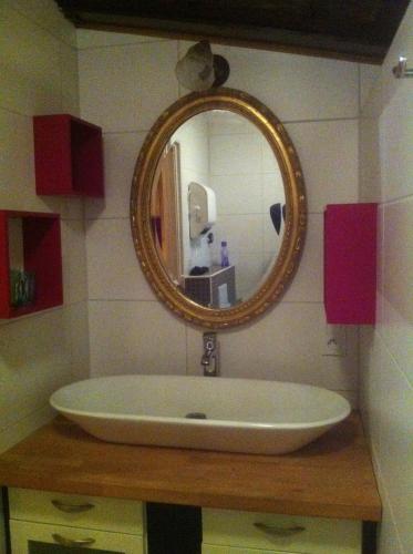 a bathroom with a sink and a mirror at Monet in Douzains