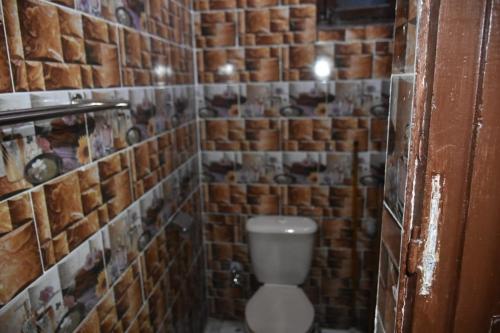 a bathroom with a toilet in a brick wall at Nobal best house in Aswan