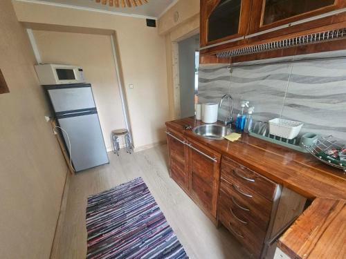 a kitchen with a sink and a refrigerator at Laeva in Pärnu
