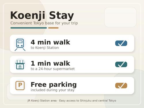 ein Screenshot eines Handys mit dem Text "Korean stay convenience ticks to" in der Unterkunft Hotel Beswe in Tokio