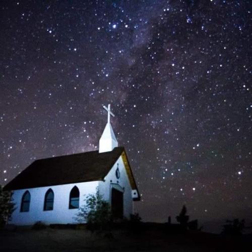 a church at night with a starry sky at room #2 Rancho Meling in Camalú