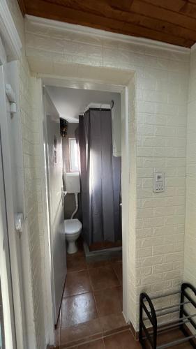 ein Badezimmer mit Toilette und Dusche in der Unterkunft Dva Bora Holiday Home in Banja Luka